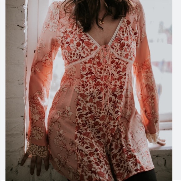 NEW Free People Pink Petal Combo Odette Printed Tunic size small - Picture 4 of 4